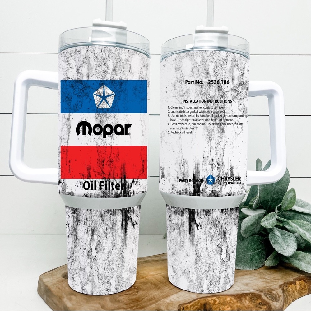 Dirty Mopar filter 40oz stainless steel insulated tumbler Choice of handle color